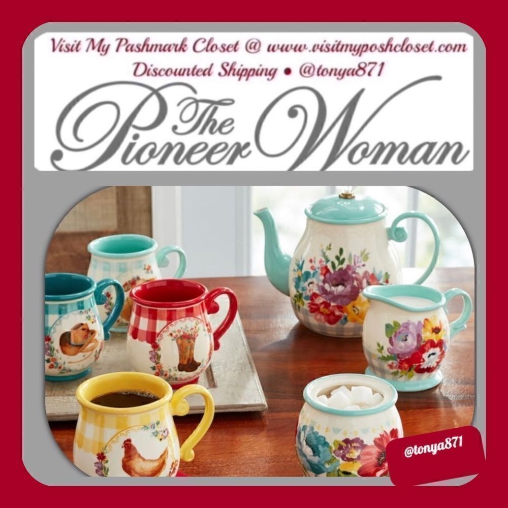 🦋 New Pioneer Woman Sweet Romance 9-Piece Stoneware Coffee and Tea Set
